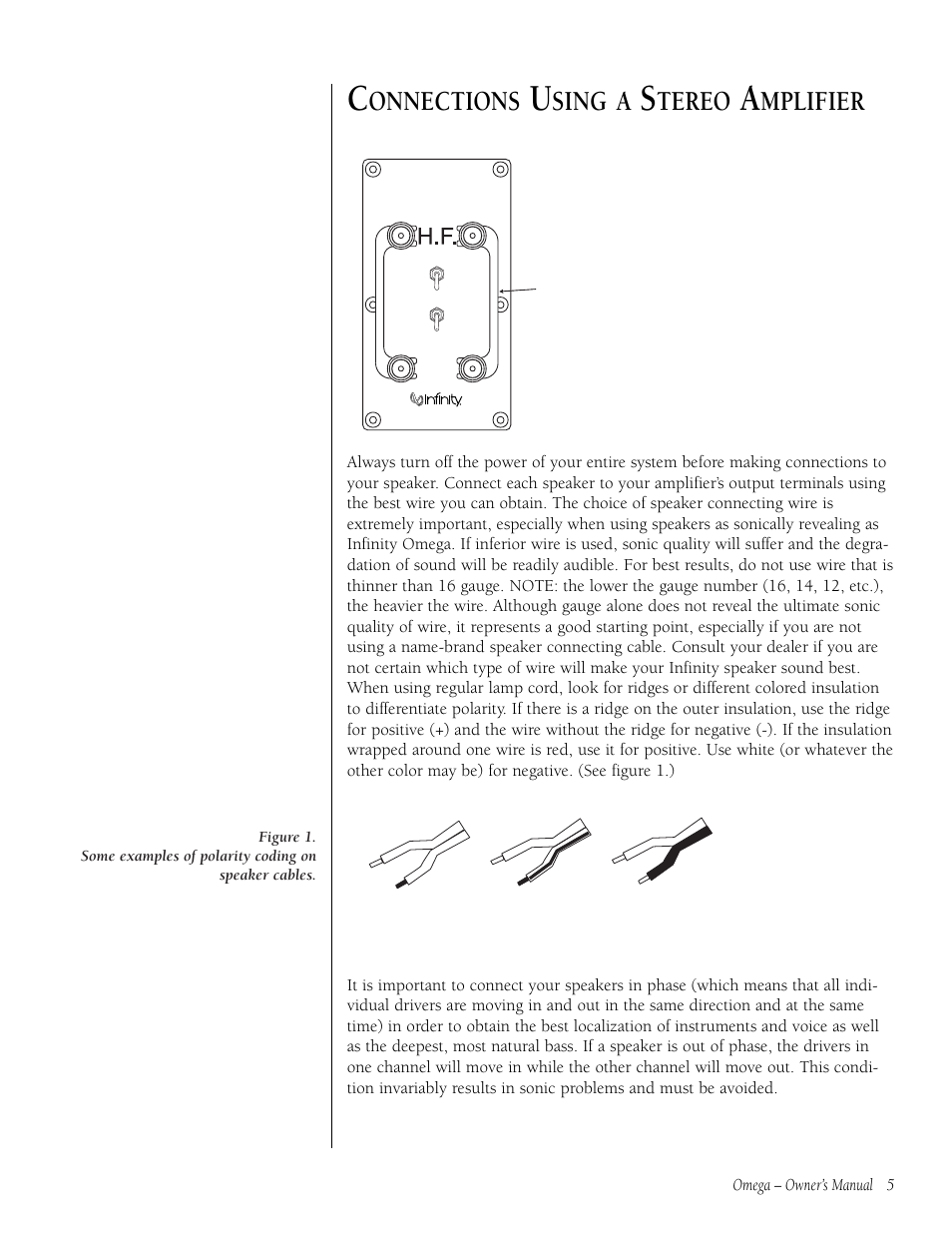 Onnections, Sing a, Tereo | Mplifier | Infiniti OMEGA 9301297-001 User Manual | Page 5 / 16