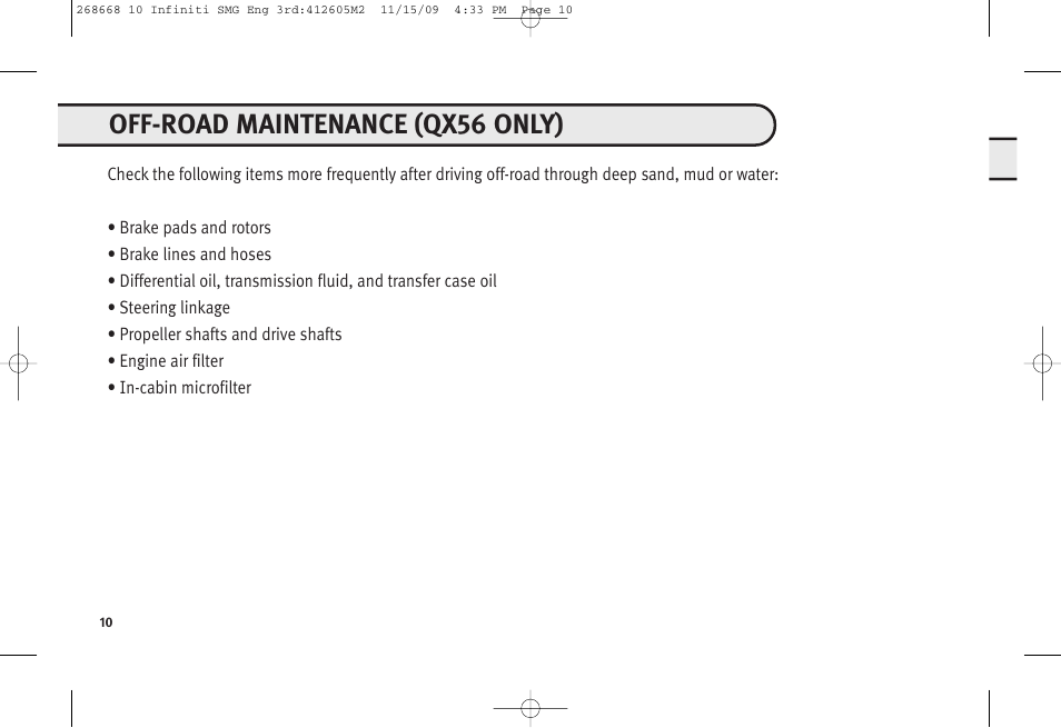 Off-road maintenance (qx56 only) | Infiniti M35 User Manual | Page 11 / 52