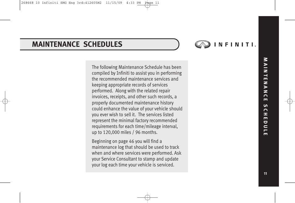 Maintenance schedules | Infiniti M35 User Manual | Page 12 / 52