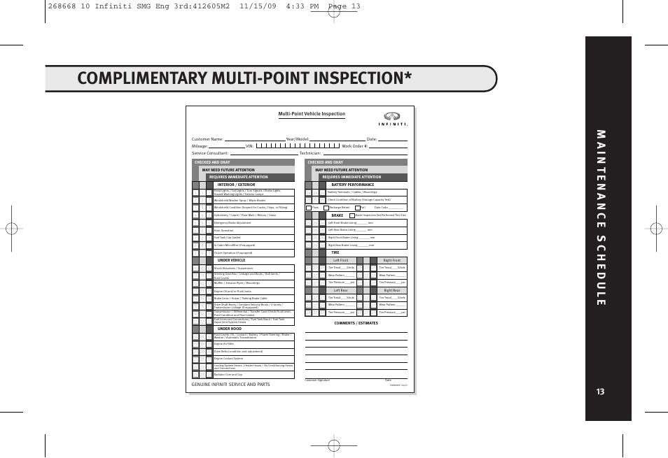 Complimentary multi-point inspection | Infiniti M35 User Manual | Page 14 / 52