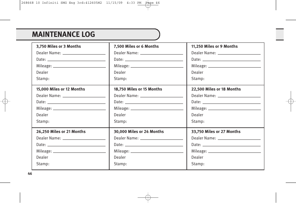 Maintenance log | Infiniti M35 User Manual | Page 47 / 52