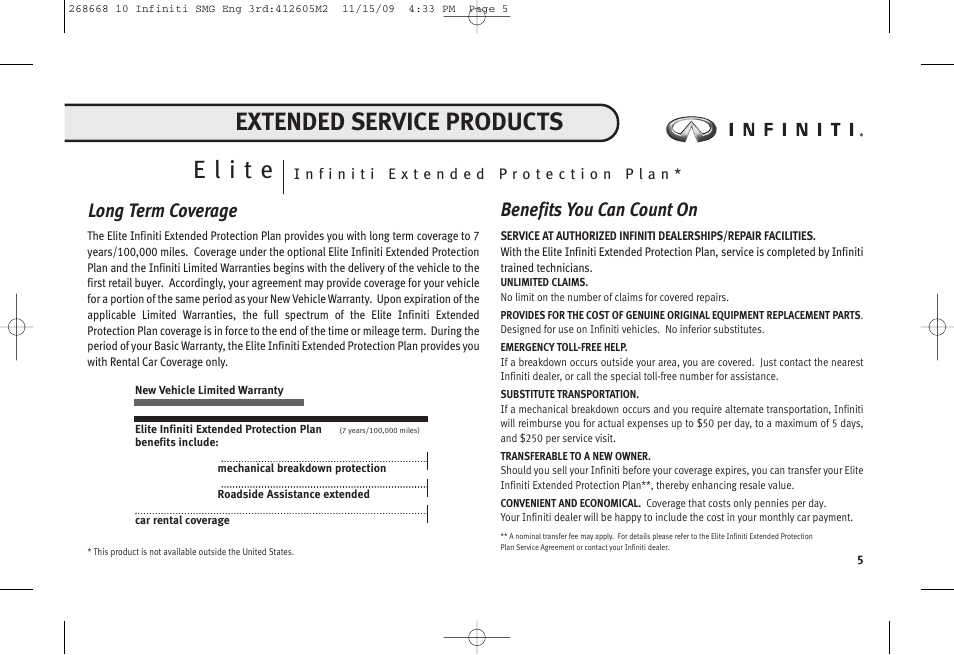 Extended service products, Long term coverage, Benefits you can count on | Infiniti M35 User Manual | Page 6 / 52