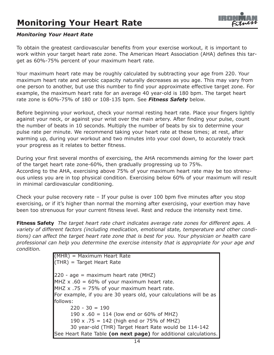 Monitoring your heart rate | Ironman Fitness Ironman Elliptical 125E User Manual | Page 14 / 24