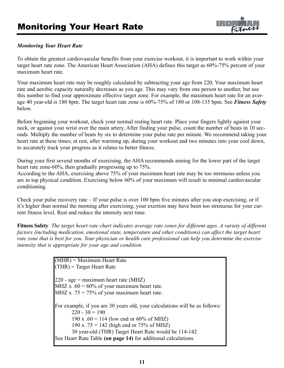 Monitoring your heart rate | Ironman Fitness IRONMAN 120e User Manual | Page 11 / 18