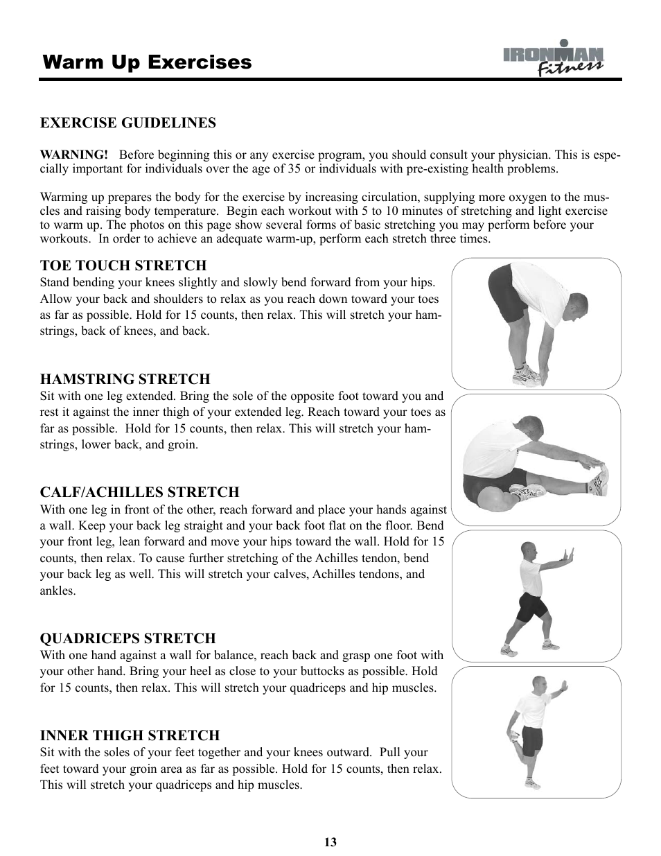 Warm up exercises | Ironman Fitness IRONMAN 120e User Manual | Page 13 / 18