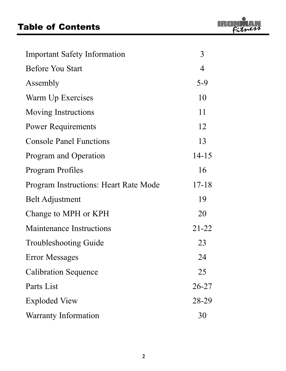 Ironman Fitness 320t User Manual | Page 2 / 31