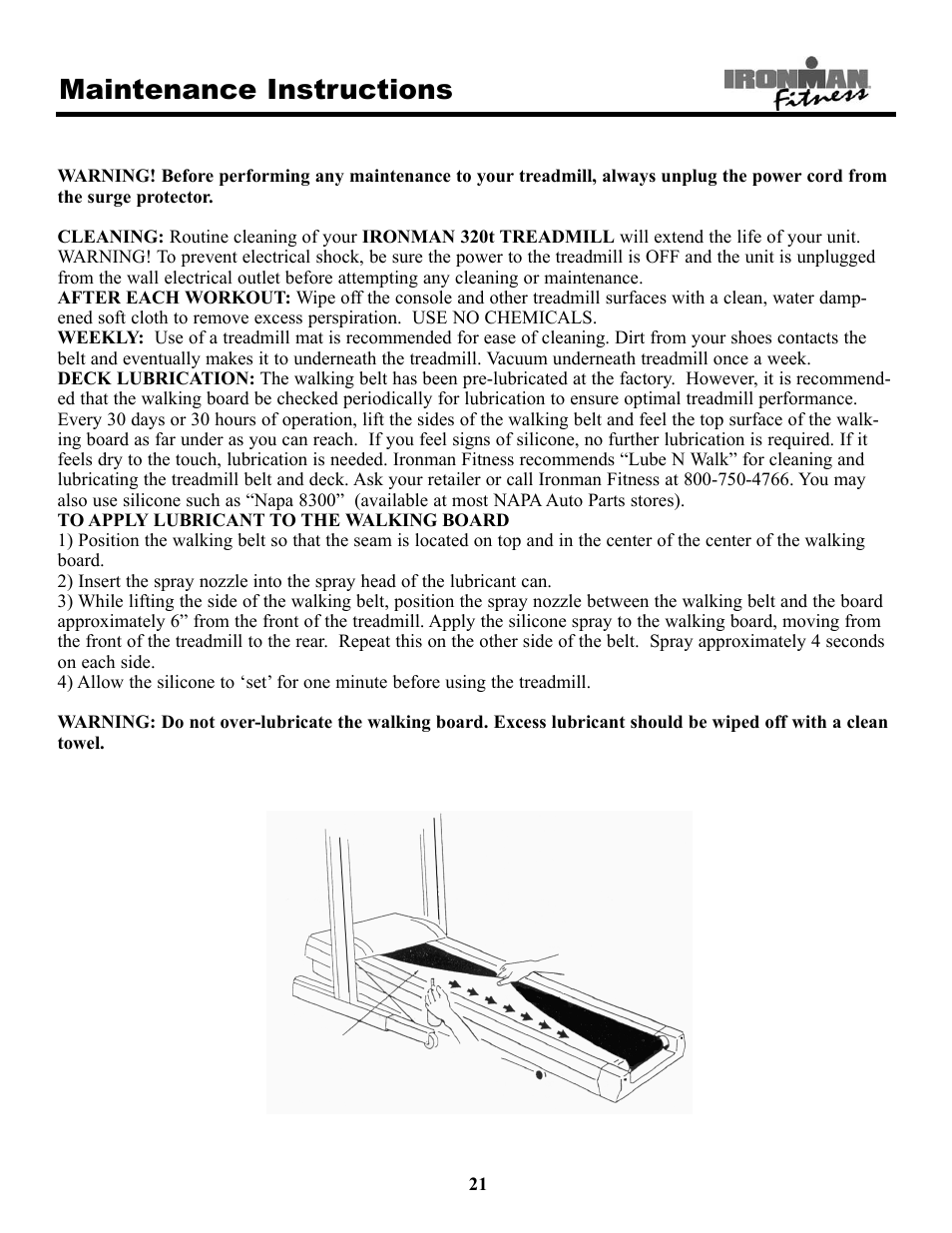 Maintenance instructions | Ironman Fitness 320t User Manual | Page 21 / 31