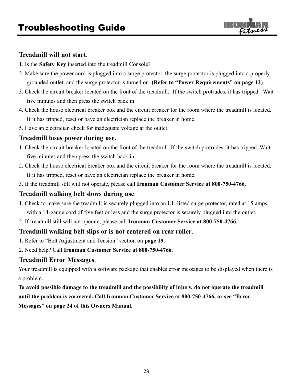 Troubleshooting guide | Ironman Fitness 320t User Manual | Page 23 / 31