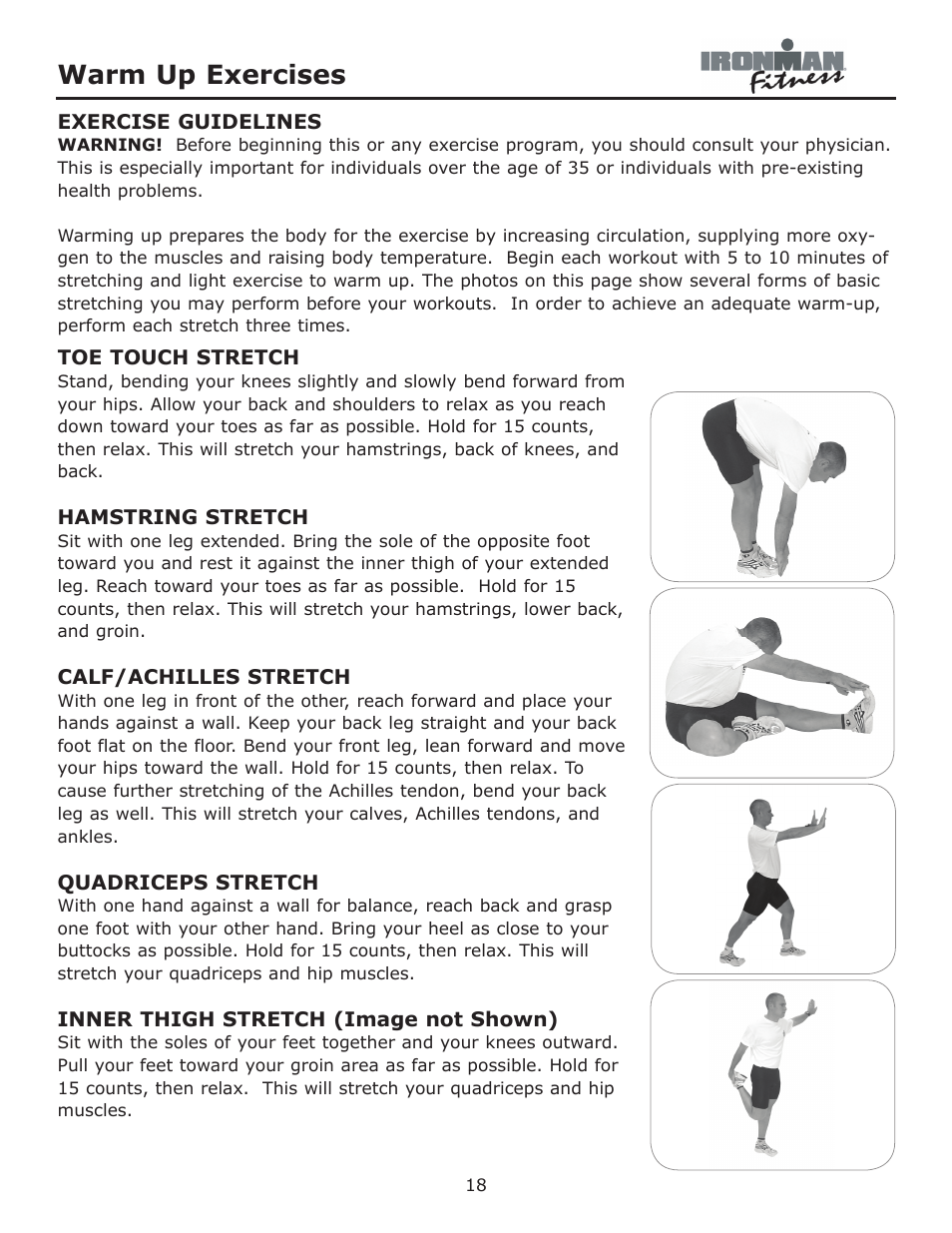 Warm up exercises | Ironman Fitness Achiever User Manual | Page 18 / 23