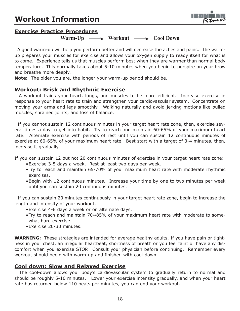 Workout information | Ironman Fitness Envision User Manual | Page 18 / 32