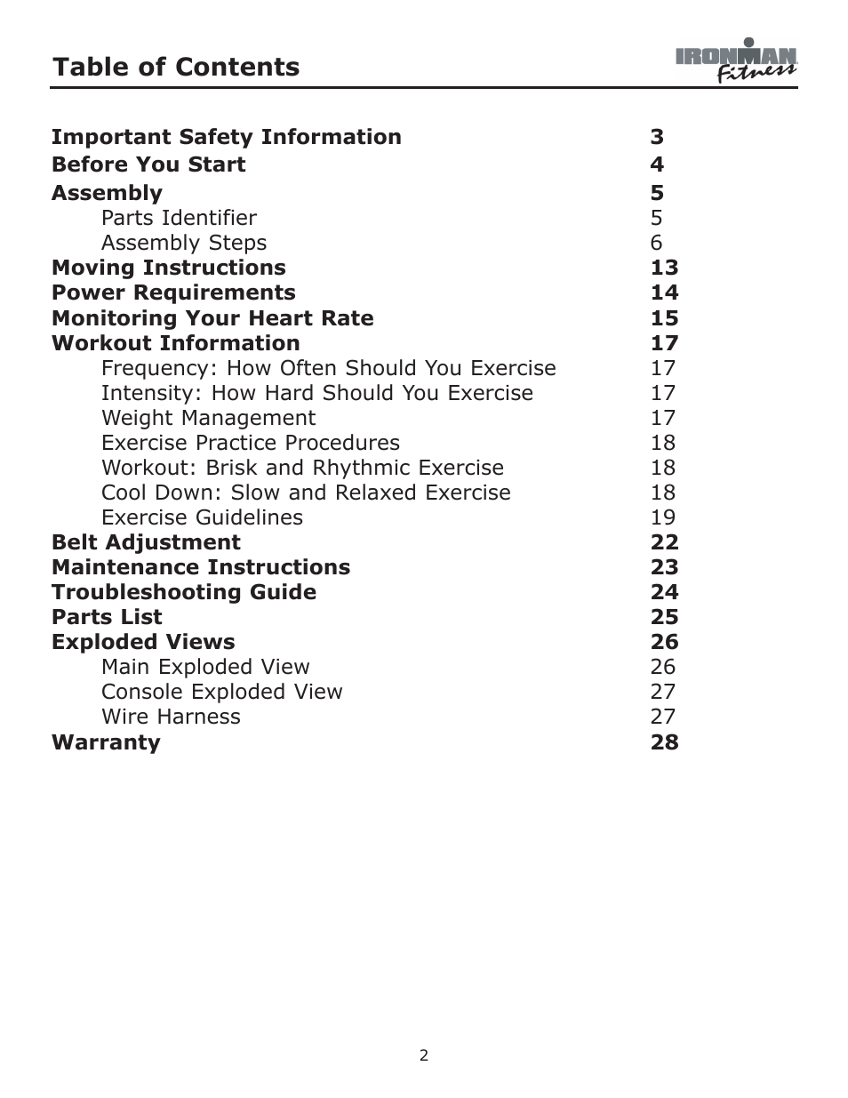 Ironman Fitness Envision User Manual | Page 2 / 32