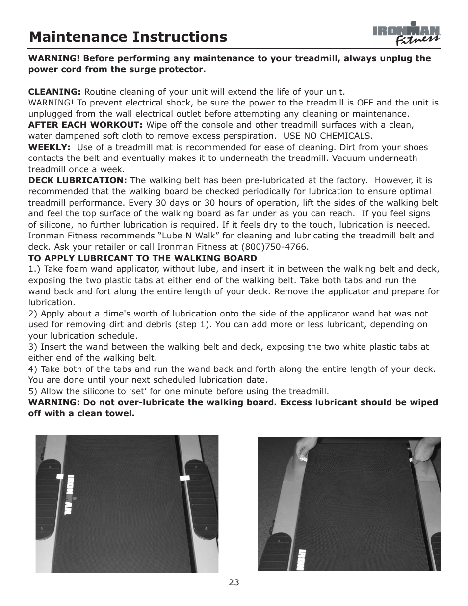 Maintenance instructions | Ironman Fitness Envision User Manual | Page 23 / 32