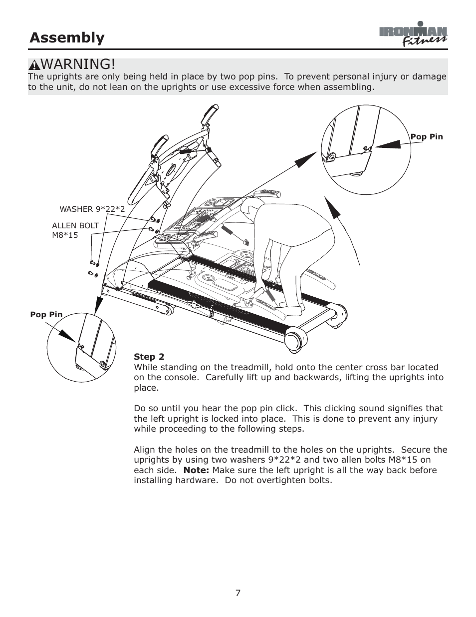 Assembly, Warning | Ironman Fitness Envision User Manual | Page 7 / 32