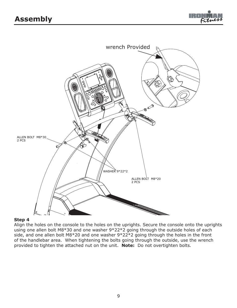 Assembly, Wrench provided | Ironman Fitness Envision User Manual | Page 9 / 32