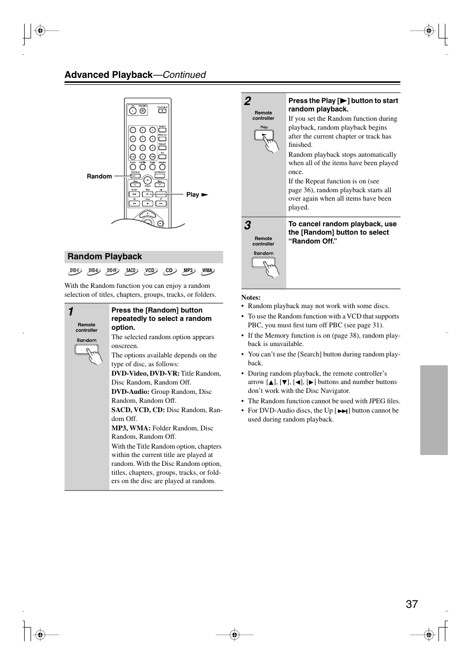 Advanced playback —continued | Integra DPS-6.7 User Manual | Page 37 / 64