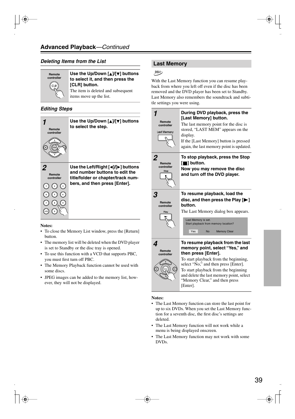 Advanced playback —continued | Integra DPS-6.7 User Manual | Page 39 / 64