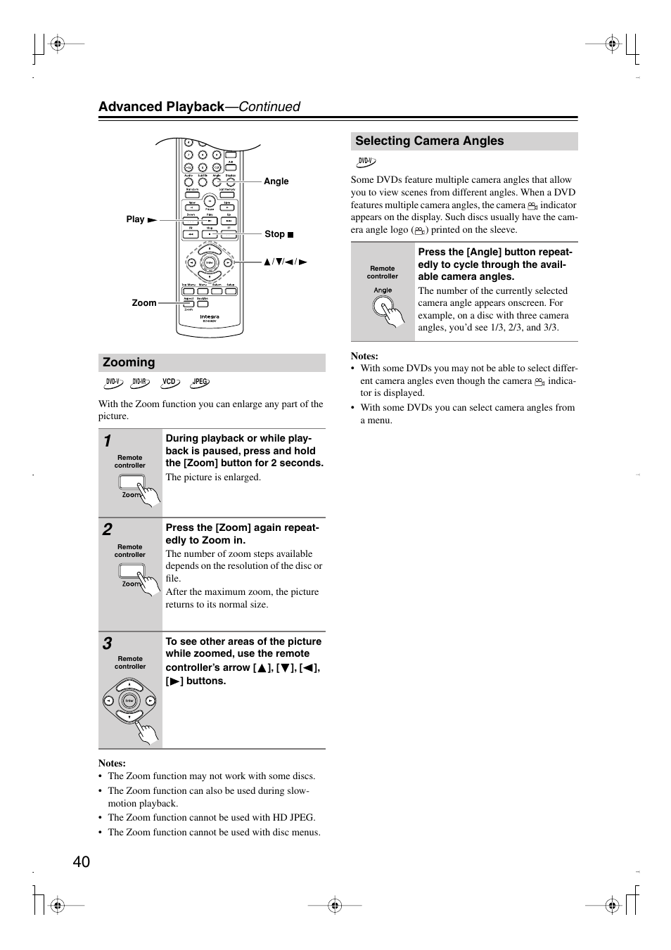 Advanced playback —continued | Integra DPS-6.7 User Manual | Page 40 / 64