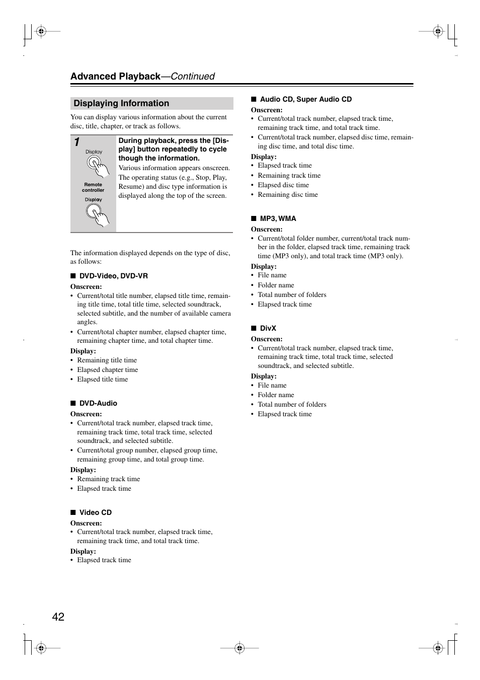 Advanced playback —continued | Integra DPS-6.7 User Manual | Page 42 / 64