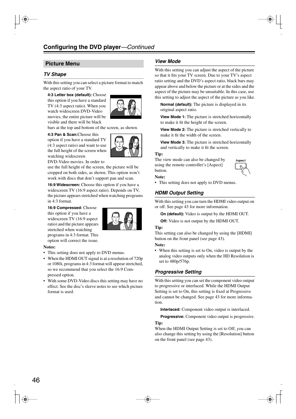 Configuring the dvd player —continued | Integra DPS-6.7 User Manual | Page 46 / 64