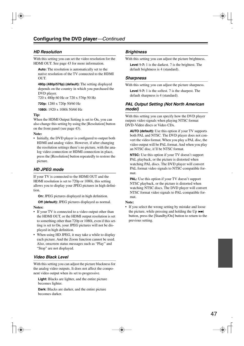 Configuring the dvd player —continued | Integra DPS-6.7 User Manual | Page 47 / 64