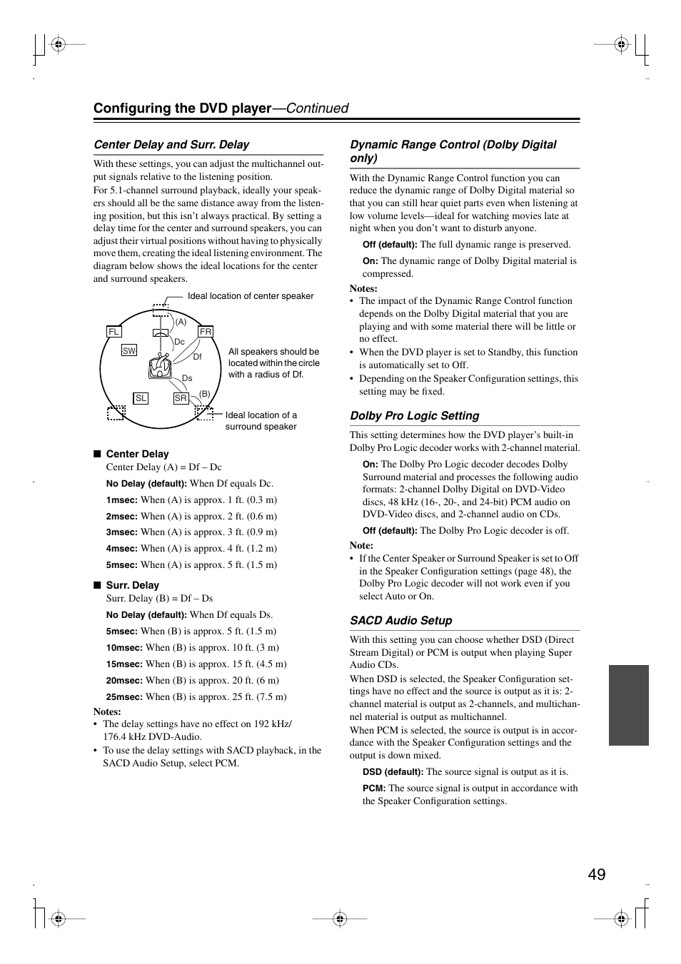 Configuring the dvd player —continued | Integra DPS-6.7 User Manual | Page 49 / 64