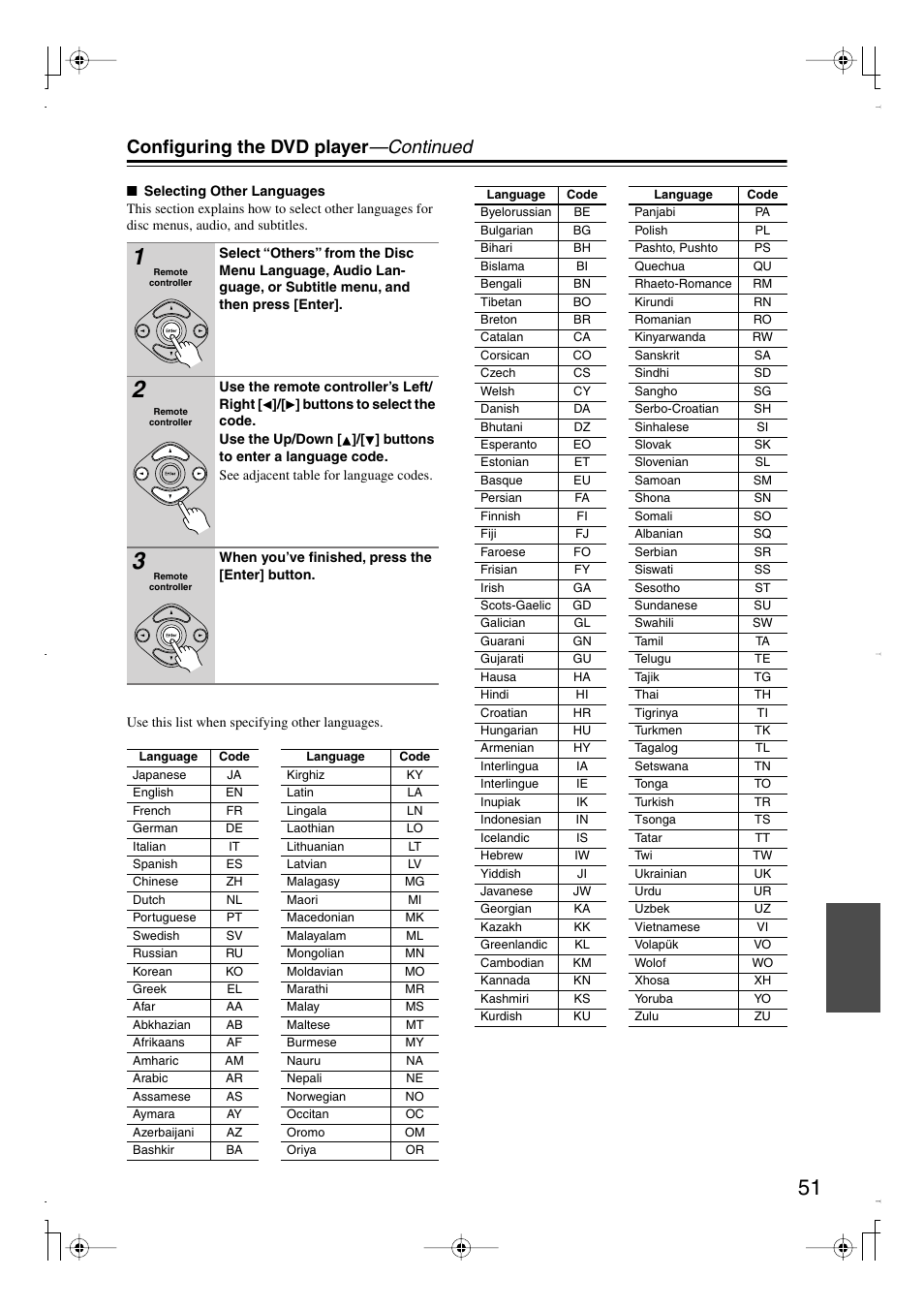 Configuring the dvd player —continued | Integra DPS-6.7 User Manual | Page 51 / 64