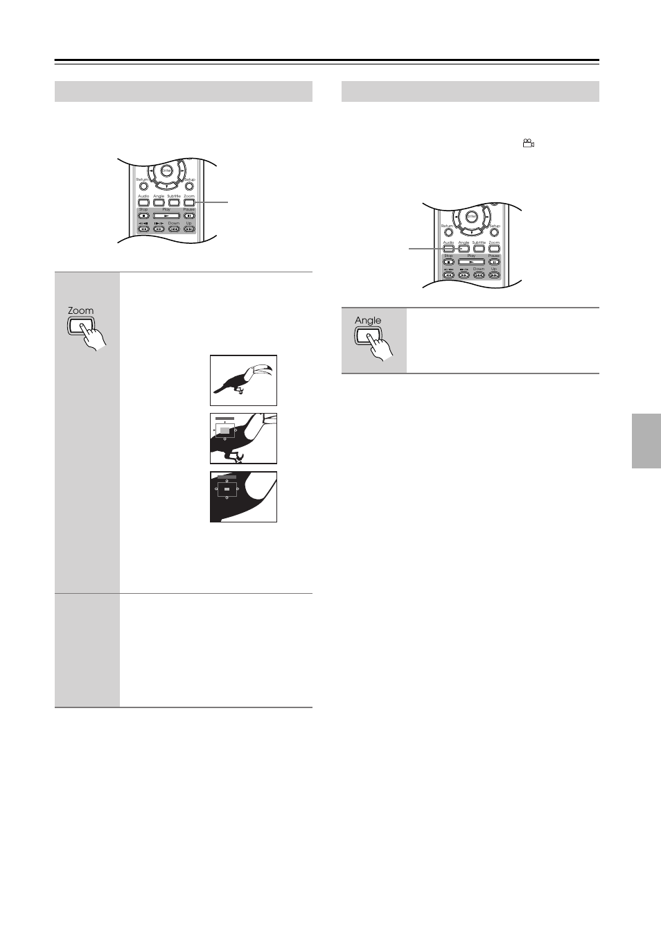 Playing discs —continued, Zooming the screen, Switching camera angles | Zoom, Normal zoom 2x zoom 4x, Angle | Integra DPS-5.4 User Manual | Page 37 / 60