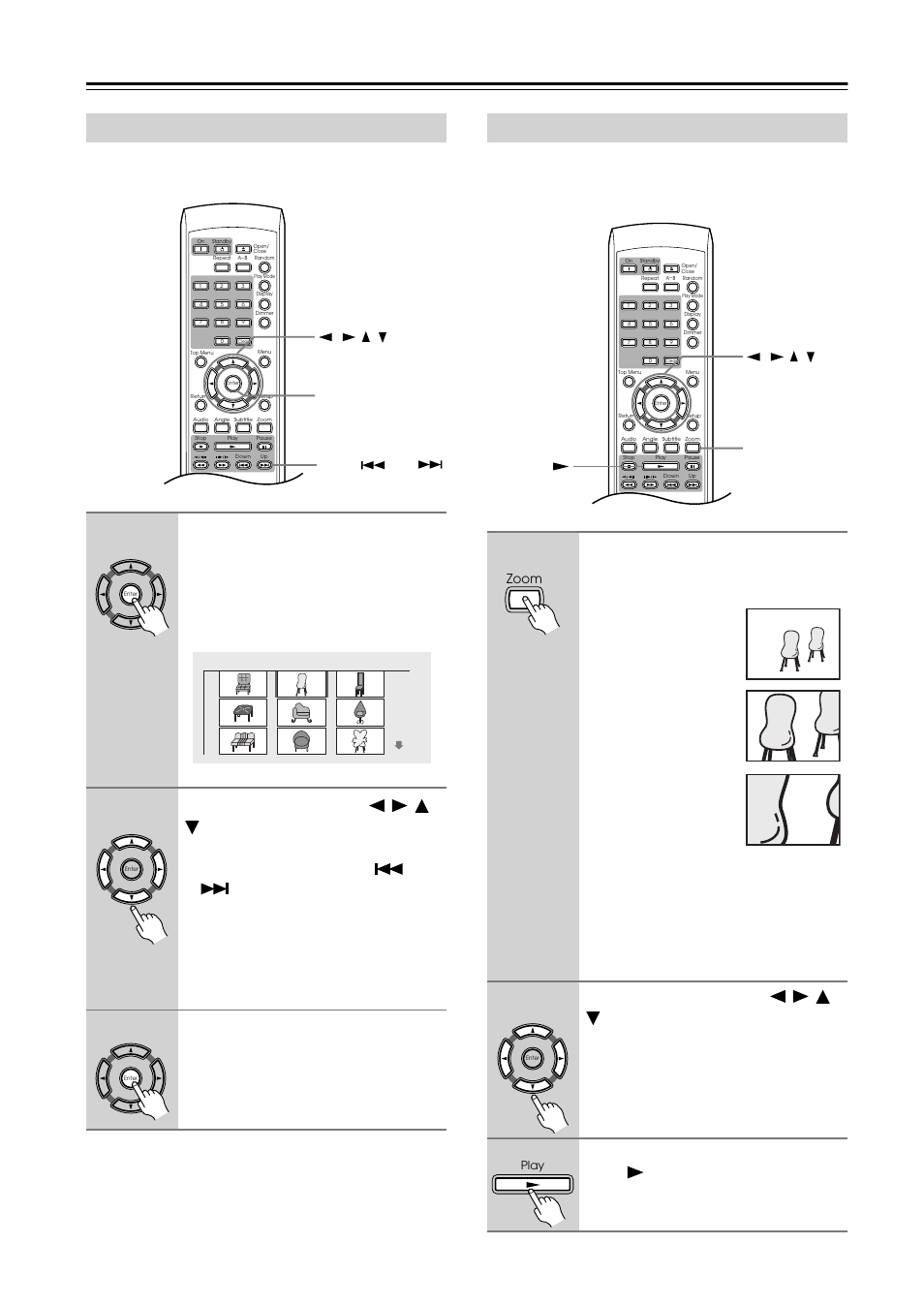 Viewing jpeg discs —continued, Using the photo browser, Zooming the screen | Enter / / / / up down, Zoom / / / play, Normal zoom 2x zoom 4x | Integra DPS-5.4 User Manual | Page 40 / 60