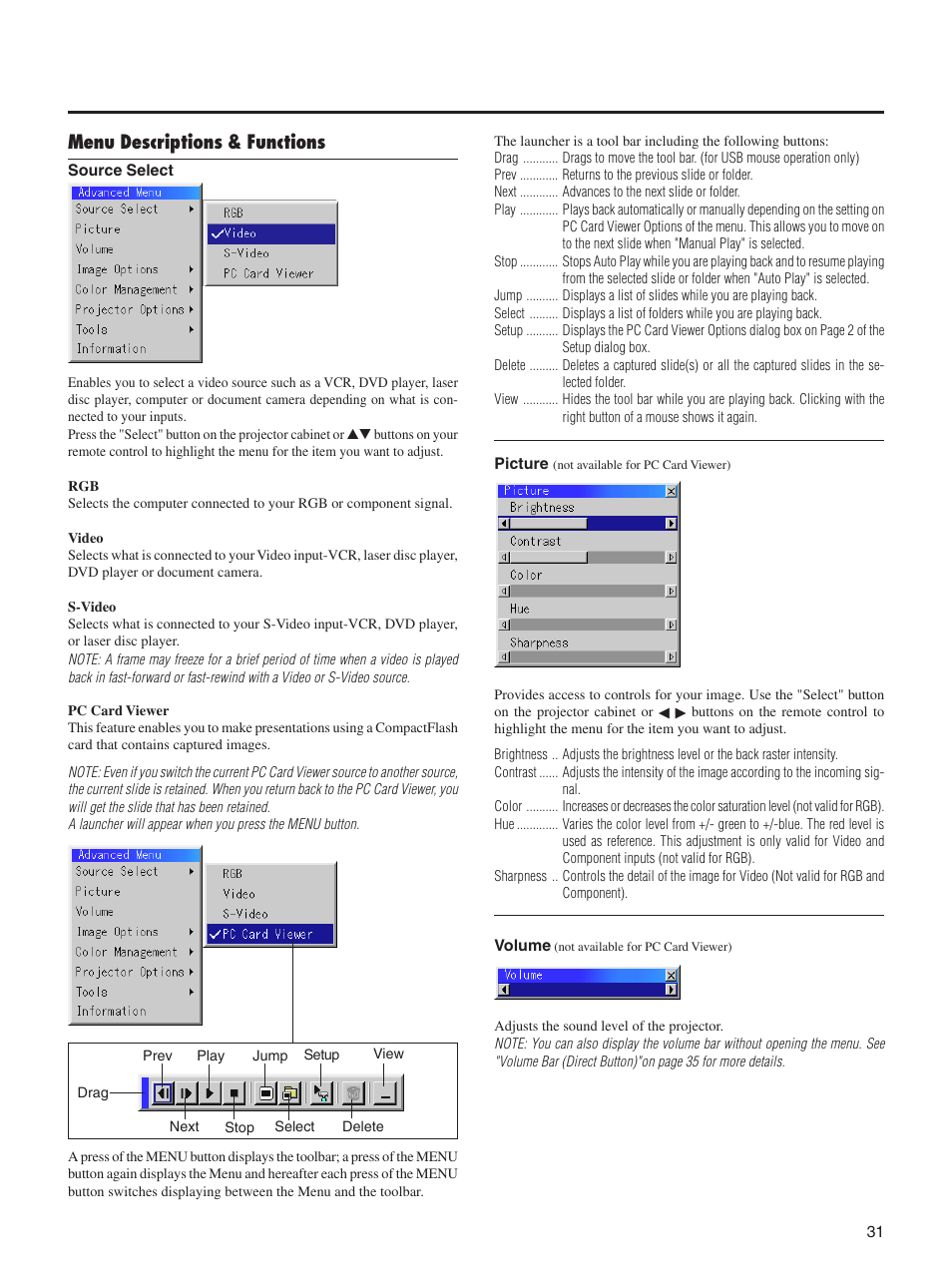 Menu descriptions & functions | Integra DLV-100 User Manual | Page 31 / 52