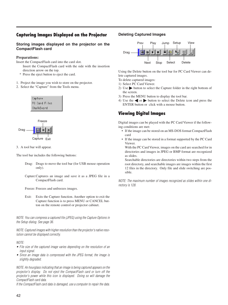 Capturing images displayed on the projector, Viewing digital images | Integra DLV-100 User Manual | Page 42 / 52