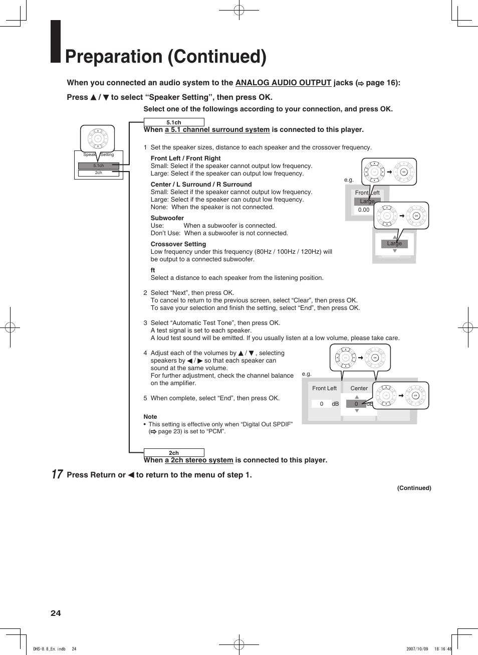 Preparation (continued) | Integra DHS-8.8 User Manual | Page 24 / 52
