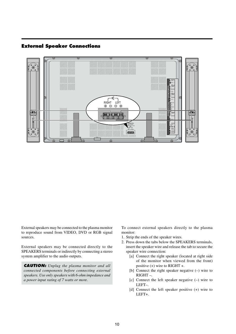 External speaker connections, Right left | Integra PLA-50V1 User Manual | Page 16 / 57