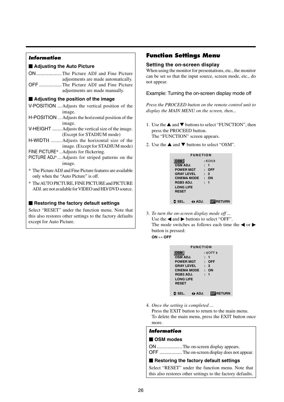 Function settings menu | Integra PLA-50V1 User Manual | Page 32 / 57