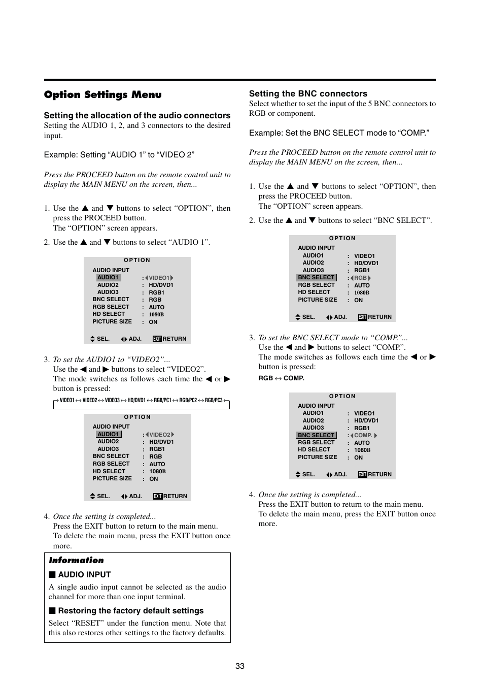 Option settings menu | Integra PLA-50V1 User Manual | Page 39 / 57