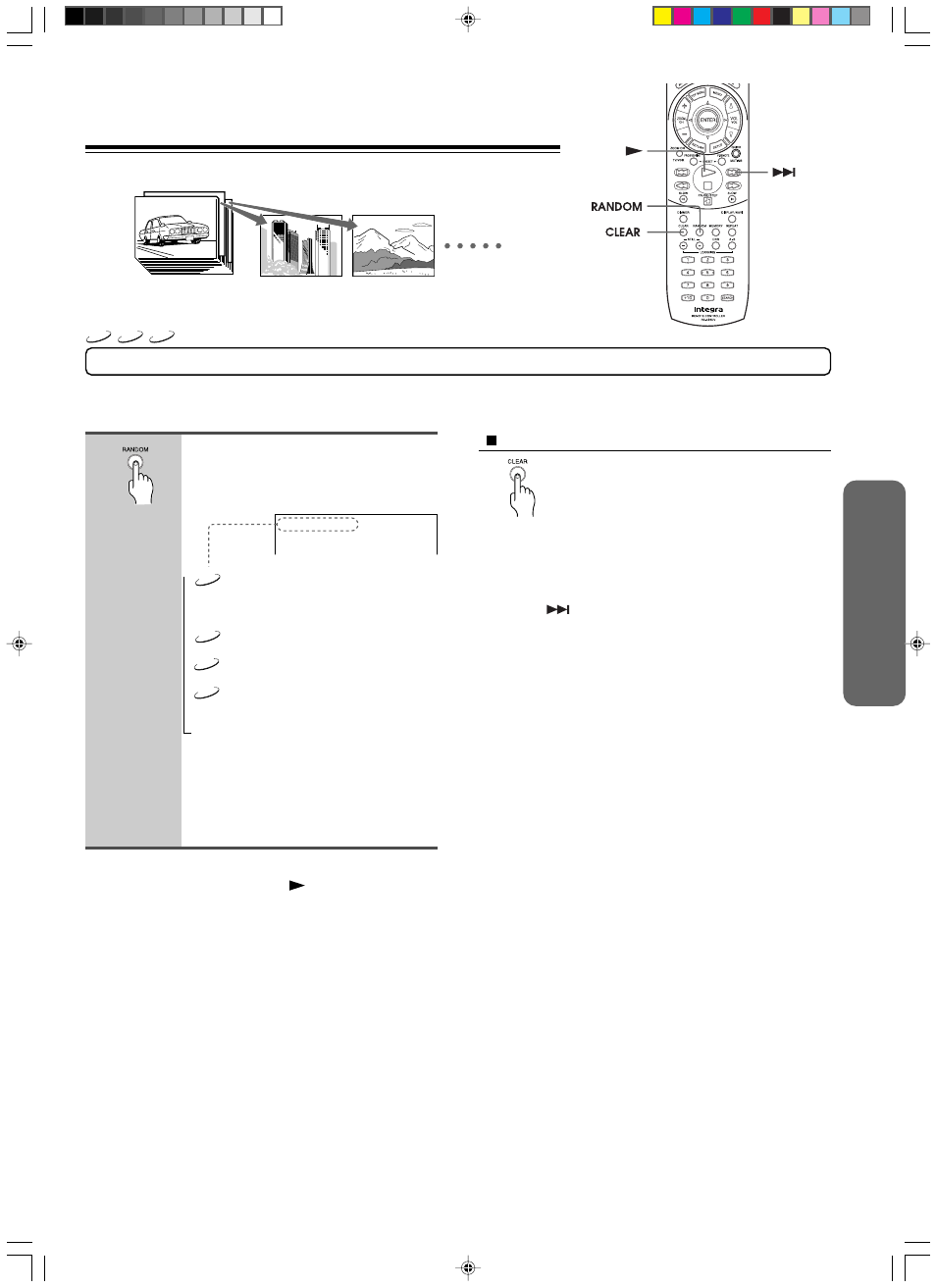 Playing in random order, Playing titles, chapters or tracks in random order | Integra DPS-9.1 User Manual | Page 29 / 64