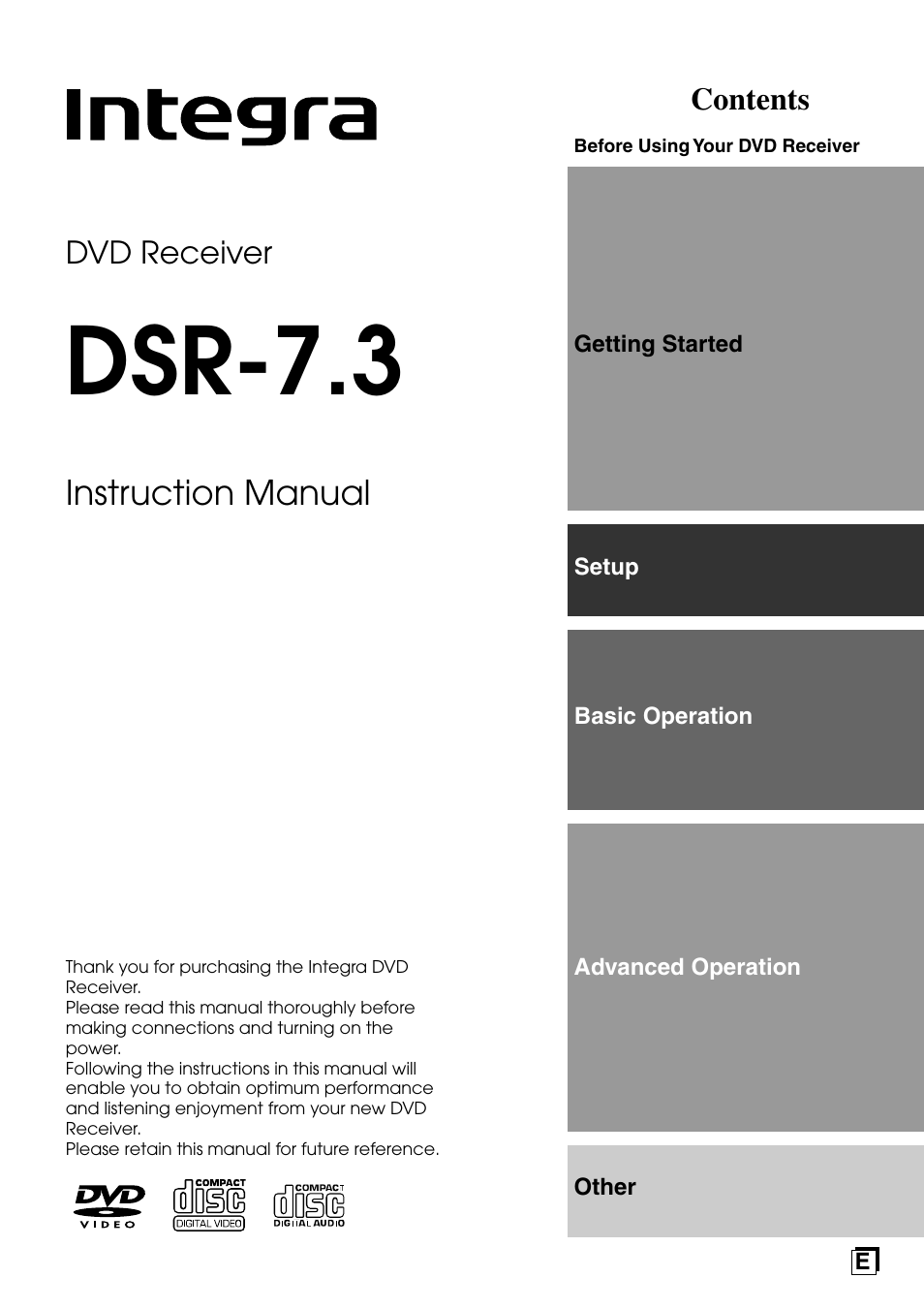 Integra DSR-7.3 User Manual | 88 pages