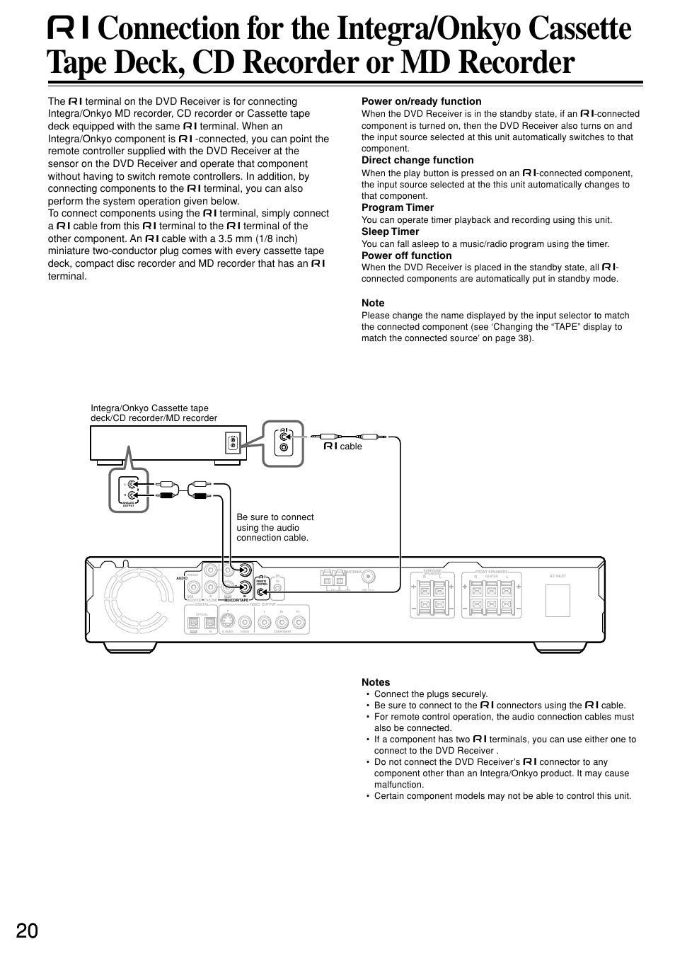Direct change function, Program timer, Sleep timer | Power off function | Integra DSR-7.3 User Manual | Page 20 / 88