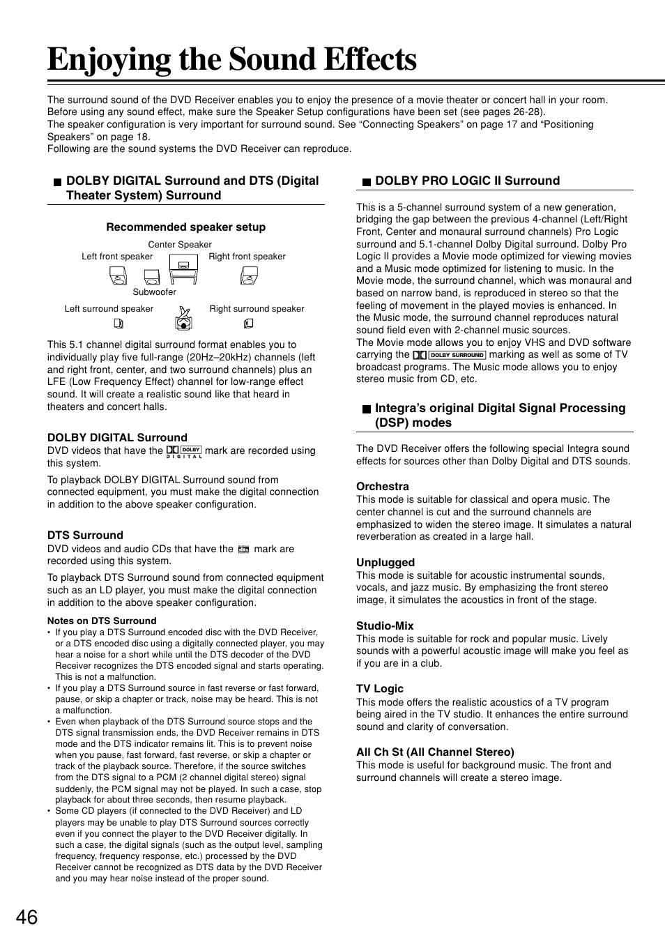Enjoying the sound effects | Integra DSR-7.3 User Manual | Page 46 / 88