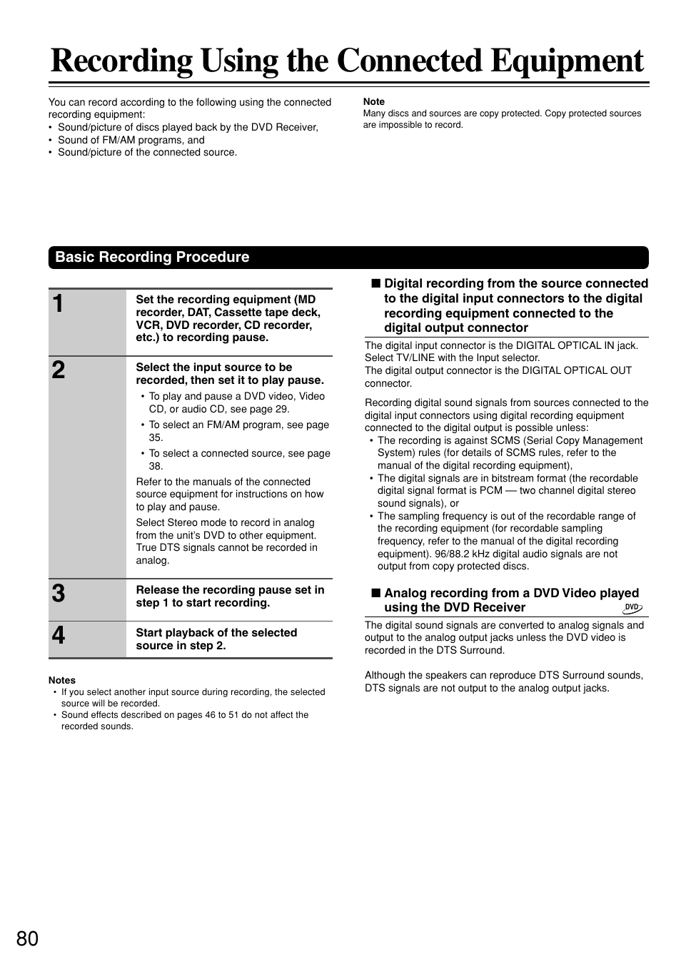 Recording using the connected equipment | Integra DSR-7.3 User Manual | Page 80 / 88