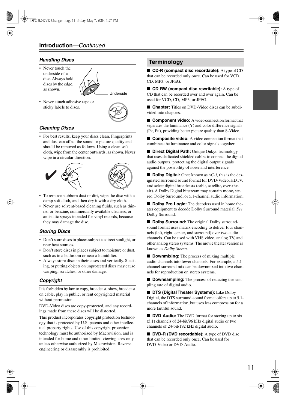 Introduction —continued, Terminology | Integra DPC-8.5 User Manual | Page 11 / 68