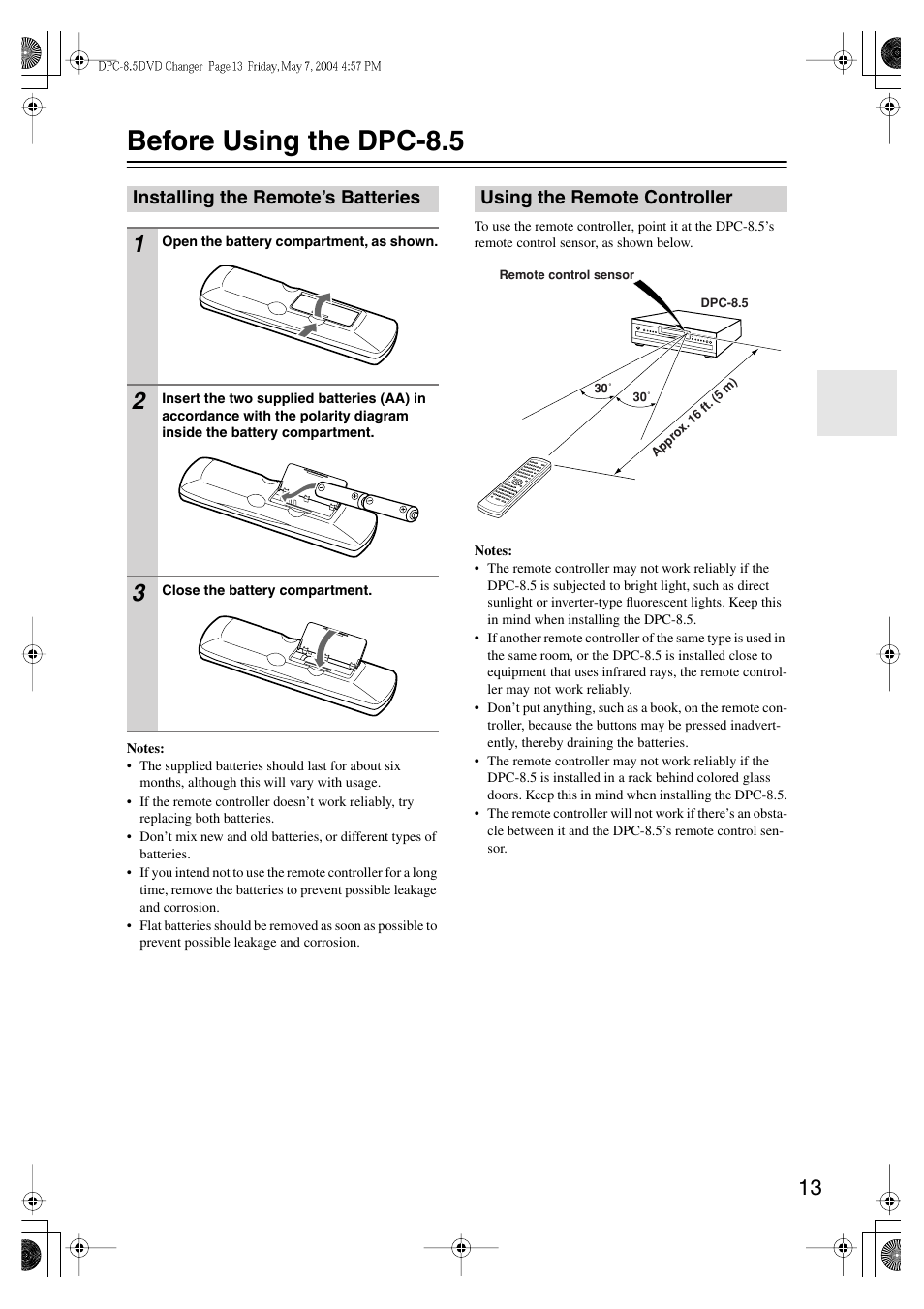 Before using the dpc-8.5 | Integra DPC-8.5 User Manual | Page 13 / 68