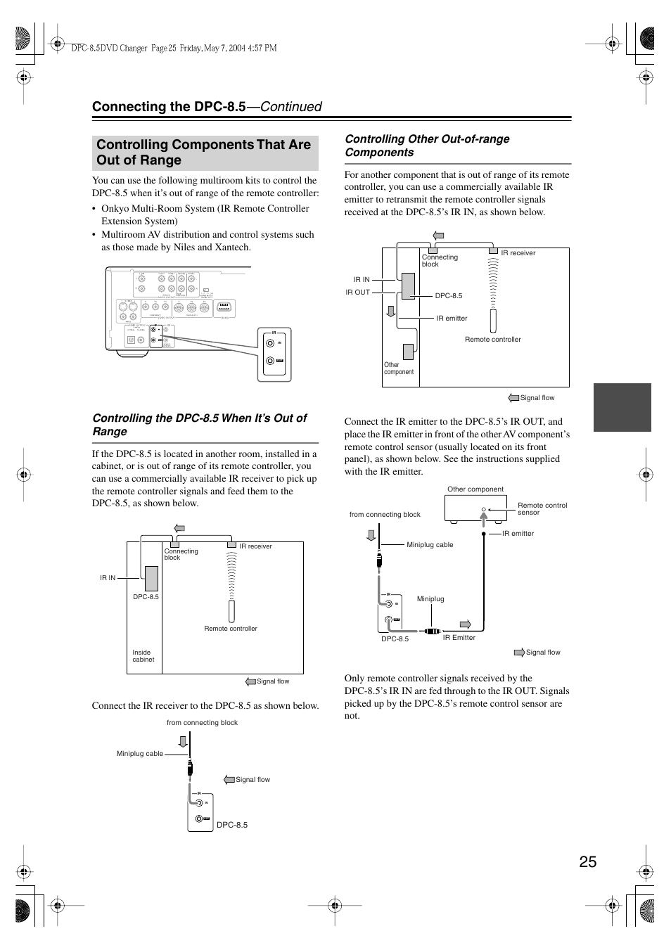 Connecting the dpc-8.5 —continued, Controlling components that are out of range, Controlling the dpc-8.5 when it’s out of range | Controlling other out-of-range components | Integra DPC-8.5 User Manual | Page 25 / 68