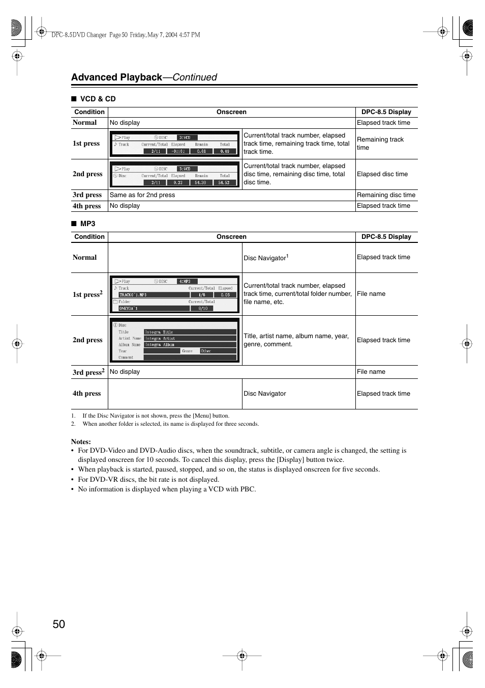 Advanced playback —continued | Integra DPC-8.5 User Manual | Page 50 / 68