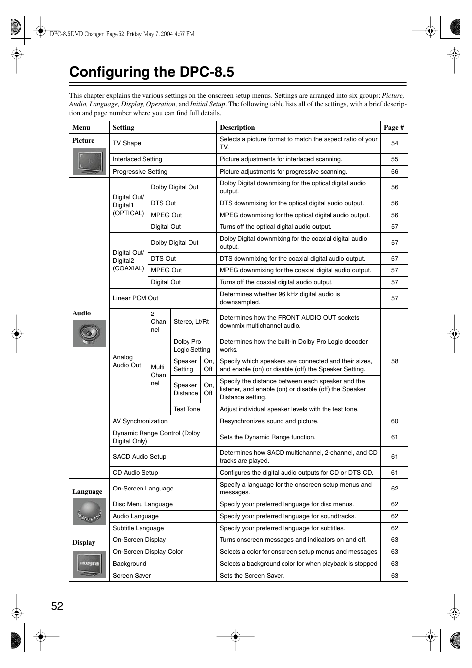 Configuring the dpc-8.5 | Integra DPC-8.5 User Manual | Page 52 / 68