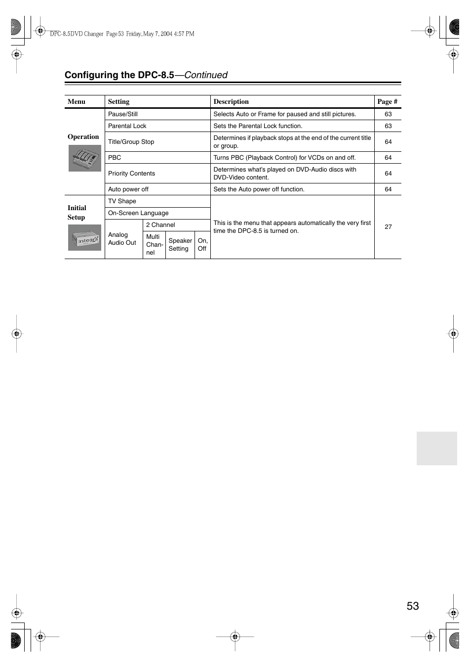 Configuring the dpc-8.5 —continued | Integra DPC-8.5 User Manual | Page 53 / 68