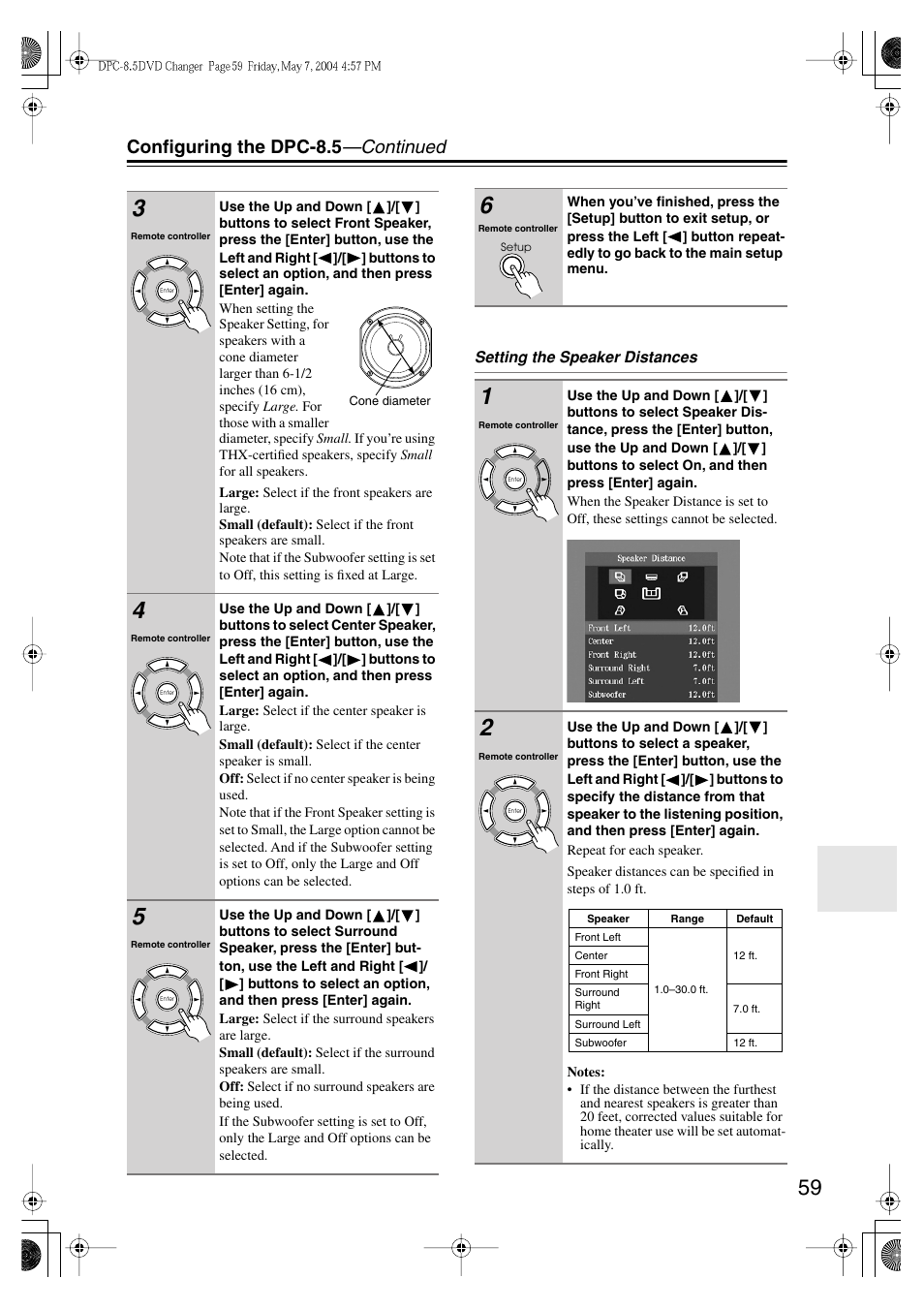 Configuring the dpc-8.5 —continued | Integra DPC-8.5 User Manual | Page 59 / 68