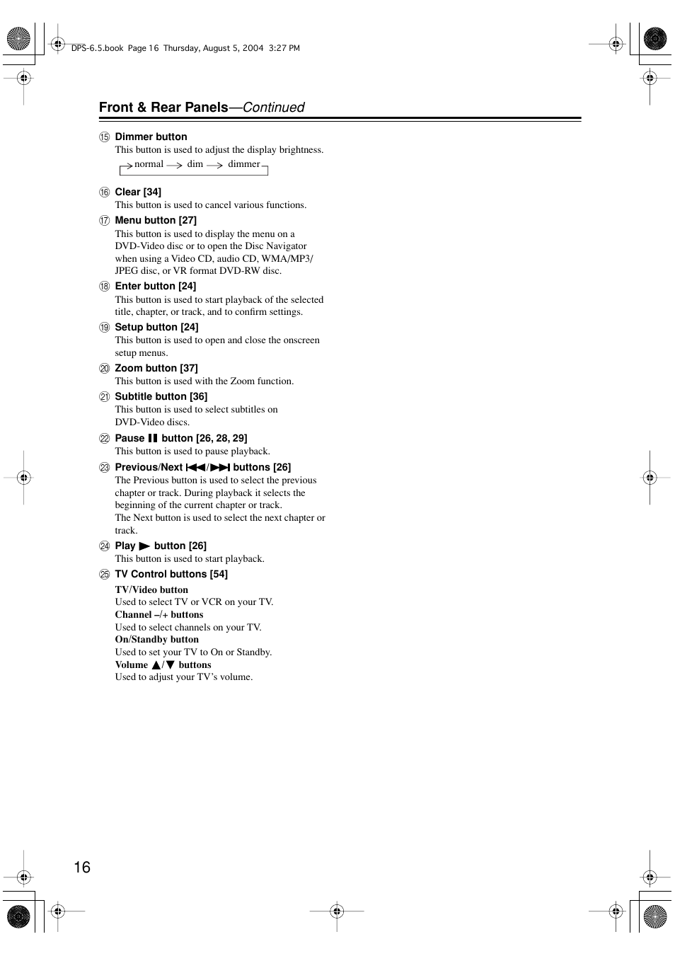Front & rear panels —continued | Integra DPS-6.5 User Manual | Page 16 / 64