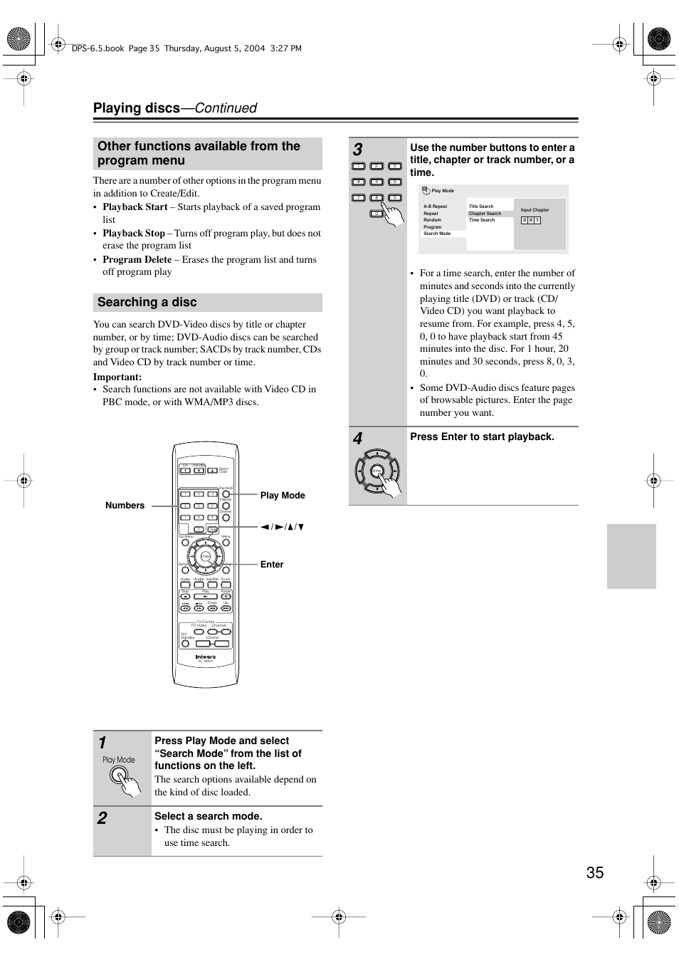Playing discs —continued | Integra DPS-6.5 User Manual | Page 35 / 64