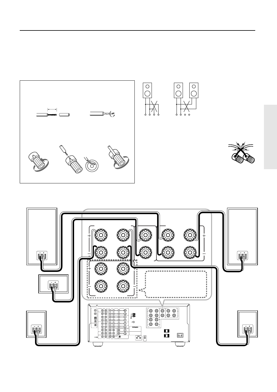 Connecting the speaker cable, Connecting speakers, Multi source out | Am fm 75, Rl r l r, R l r l | Integra DTR-7 User Manual | Page 11 / 64