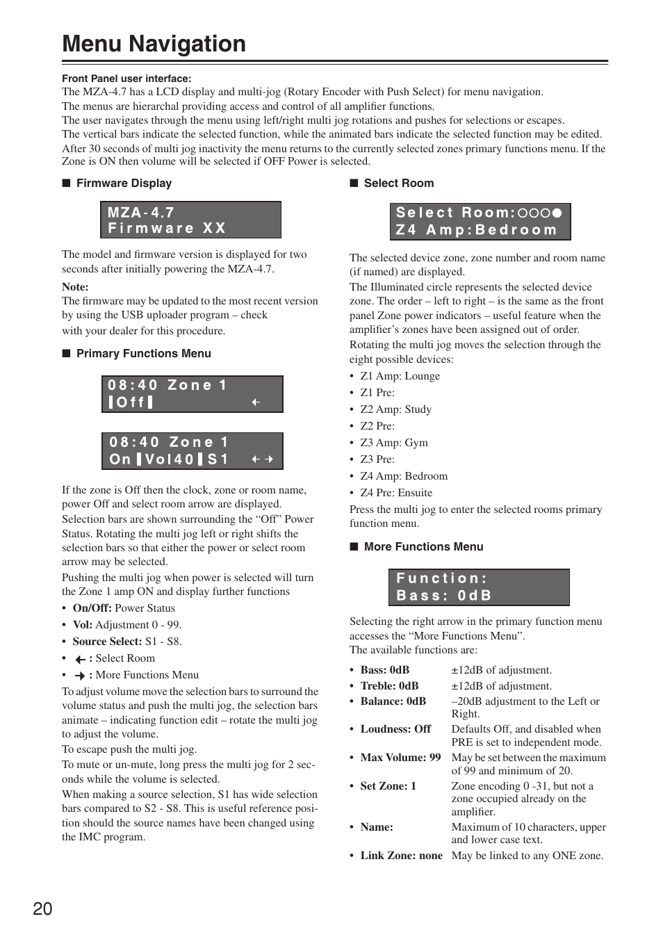 Menu navigation | Integra MZA-4.7 User Manual | Page 20 / 28